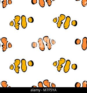 Modèle de vecteur seamless poissons clown simple. Fond marin Illustration de Vecteur
