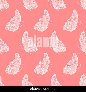 Profil de transparente vector dessin papillons doodle sur fond rose Illustration de Vecteur