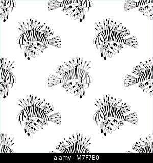 Vector cartoon de modèle uniforme de poissons. Illustration de poisson-papillon noir et blanc Illustration de Vecteur