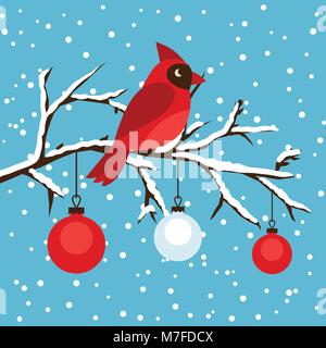 Bonnes vacances carte de souhaits et d'oiseau rouge cardinal Illustration de Vecteur
