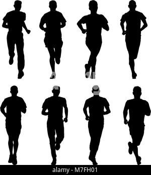 Jeu de silhouettes. Coureurs sur sprint, homme Illustration de Vecteur