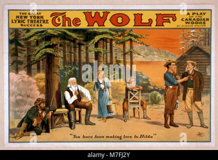 Une production théâtrale de « le loup », une pièce de théâtre d'Eugene Walter dans les bois canadiens, capturant un moment important du théâtre américain du début du XXe siècle. Banque D'Images