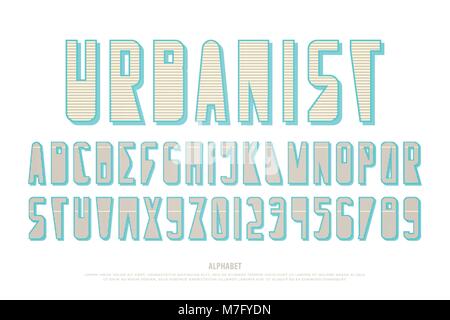 Urban style lettres alphabet et chiffres. vecteur, type de police à la mode conception. lettrage à rayures. symboles géométriques, élégant modèle de composition Illustration de Vecteur