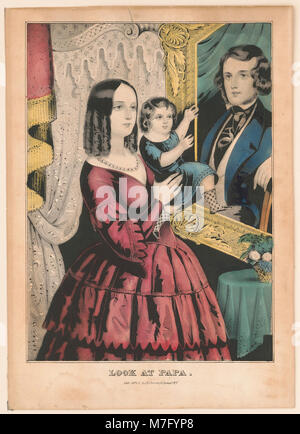 Lithographie intitulée 'look at papa' publiée par N. Currier, présentant une scène familiale. Banque D'Images
