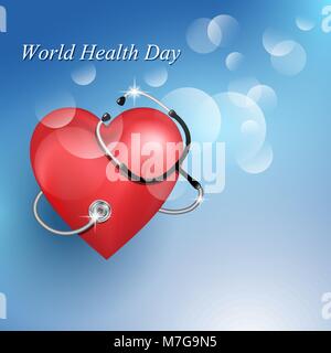 Matériel médical stéthoscope et la forme de coeur sur fond bleu. Vector illustration. Illustration de Vecteur