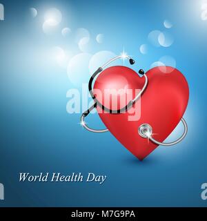 Matériel médical stéthoscope et la forme de coeur sur fond bleu. Vector illustration. Illustration de Vecteur