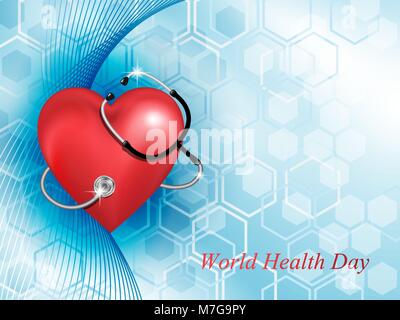 Matériel médical stéthoscope et la forme de coeur sur fond bleu. Vector illustration. Illustration de Vecteur