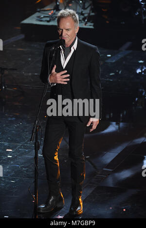 68ème Festival de Sanremo annuel - Performances comprend : Sting Où : San Remo, Italie Quand : 07 Feb 2018 Credit : IPA/WENN.com **Uniquement disponible pour publication au Royaume-Uni, USA, Allemagne, Autriche, Suisse** Banque D'Images