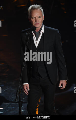 68ème Festival de Sanremo annuel - Performances comprend : Sting Où : San Remo, Italie Quand : 07 Feb 2018 Credit : IPA/WENN.com **Uniquement disponible pour publication au Royaume-Uni, USA, Allemagne, Autriche, Suisse** Banque D'Images