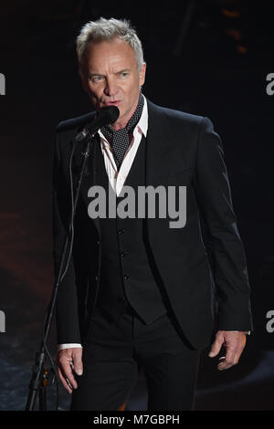 68ème Festival de Sanremo annuel - Performances comprend : Sting Où : San Remo, Italie Quand : 07 Feb 2018 Credit : IPA/WENN.com **Uniquement disponible pour publication au Royaume-Uni, USA, Allemagne, Autriche, Suisse** Banque D'Images