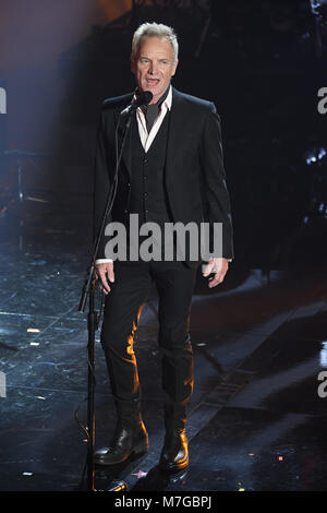 68ème Festival de Sanremo annuel - Performances comprend : Sting Où : San Remo, Italie Quand : 07 Feb 2018 Credit : IPA/WENN.com **Uniquement disponible pour publication au Royaume-Uni, USA, Allemagne, Autriche, Suisse** Banque D'Images