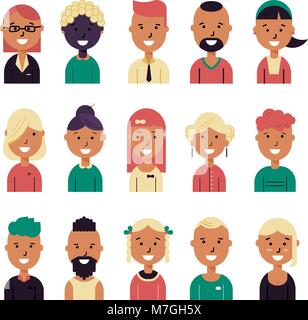 Homme et femme smiling faces des avatars. Télévision couleur vector icons set Illustration de Vecteur