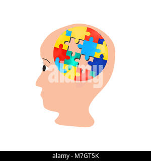 Puzzles dans le cerveau. tête. Journée mondiale de l'autisme. illustration sur fond isolé. Banque D'Images