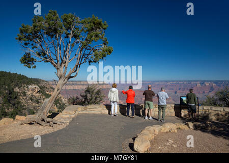 Les touristes à Grandview Point, Grand Canyon South Rim, Arizona, USA Banque D'Images