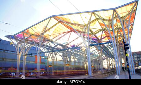 Stajnia Construction de la station de tramway moderne dans le centre de Lodz Piotrkowska Pologne. Samedi, 10 mars 2018. Banque D'Images