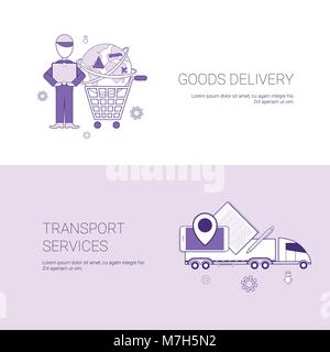 Livraison de biens et services de transport Bannière Web Template With Copy Space Illustration de Vecteur