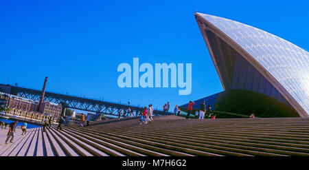 L'Opéra de Sydney en Australie vu de la Monumentale comme suit. Banque D'Images