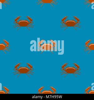 Crabe rouge bouilli avec griffes géantes motif transparent sur fond bleu. L'icône de fruits de mer frais. Delicous apéritif. Illustration de Vecteur