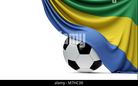 Le Gabon drapé sur un drapeau national football soccer ball. Le Rendu 3D Banque D'Images