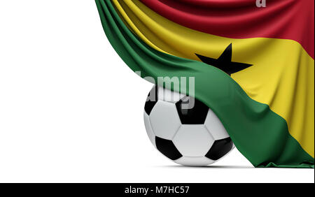 Ghana drapé sur un drapeau national football soccer ball. Le Rendu 3D Banque D'Images