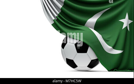 Le Pakistan drapé sur un drapeau national football soccer ball. Le Rendu 3D Banque D'Images