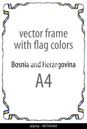 Cadre et bordure de ruban avec les couleurs de la Bosnie-et-Herzégovine d'un drapeau Illustration de Vecteur