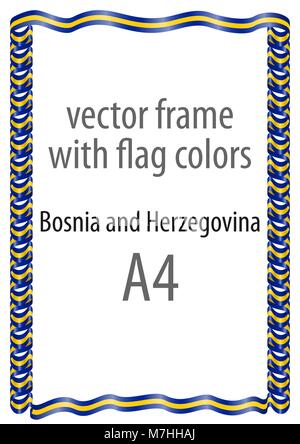 Cadre et bordure de ruban avec les couleurs de la Bosnie-et-Herzégovine d'un drapeau Illustration de Vecteur