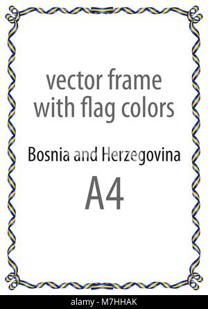 Cadre et bordure de ruban avec les couleurs de la Bosnie-et-Herzégovine d'un drapeau Illustration de Vecteur