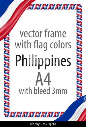 Cadre et bordure de ruban avec les couleurs du drapeau des Philippines Illustration de Vecteur