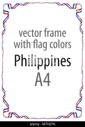 Cadre et bordure de ruban avec les couleurs du drapeau des Philippines Illustration de Vecteur