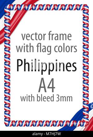 Cadre et bordure de ruban avec les couleurs du drapeau des Philippines Illustration de Vecteur