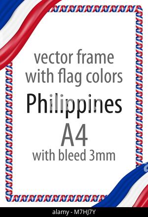 Cadre et bordure de ruban avec les couleurs du drapeau des Philippines Illustration de Vecteur