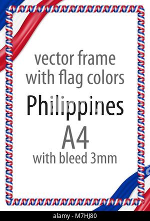 Cadre et bordure de ruban avec les couleurs du drapeau des Philippines Illustration de Vecteur