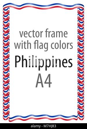 Cadre et bordure de ruban avec les couleurs du drapeau des Philippines Illustration de Vecteur