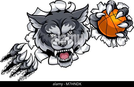 Arrière-plan de rupture mascotte de basket-ball de loup Illustration de Vecteur