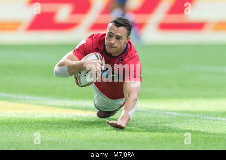 Vancouver, Canada. 10 mars 2018. Jamie Farndale d'Écosse, marquant contre la Nouvelle-Zélande. Un Sevens-Day/ HSBC Canada BC Place. © Gerry Rousseau/Alamy Live News Banque D'Images