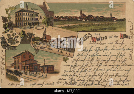 Winzig Schlesien, Ringseite ; - Rathaus und ev. Kirche ; Bahnhof (Zeno Ansichtskarten) Banque D'Images