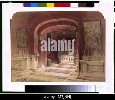 Cette image, peinte par David Roberts, représente le sanctuaire de l'Annonciation à Nazareth, en Israël, un lieu de pèlerinage chrétien important, daté du 20 avril 1839. Banque D'Images