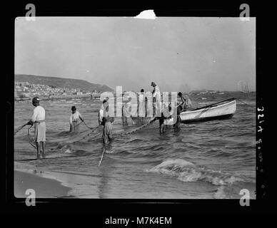 Carmel et Haïfa. Faites glisser dans le transport de pêcheur-net. La baie de Haïfa et Carmel LOC.15376 matpc Banque D'Images