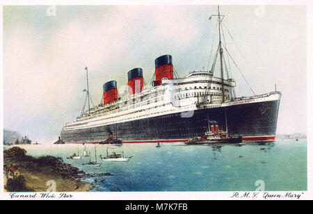 Vintage carte postale de la Cunard paquebot RMS Queen Mary. Banque D'Images