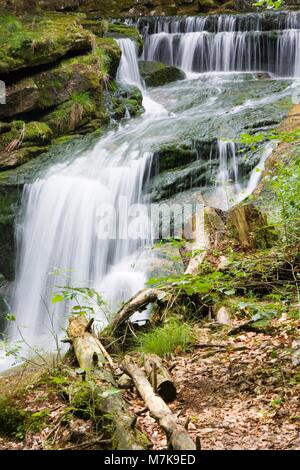 Exposition longue durée de cascade Szklarka en montagnes de Karkonosze, Pologne Banque D'Images