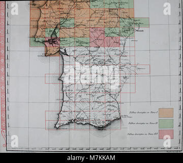 L’édition 1909 de A Nova Carta Chorográphica de Portugal présente une représentation géographique détaillée du Portugal, illustrant le relief physique et les divisions politiques. Banque D'Images