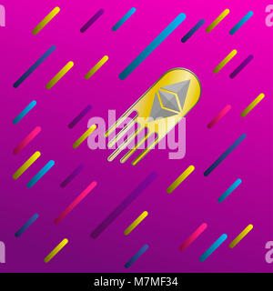 Illustration colorée de l'Ethereum vol par fusée rapide. Image vectorielle avec l'effet de vitesse. Ethereum cryptocurrency classique. Banque D'Images