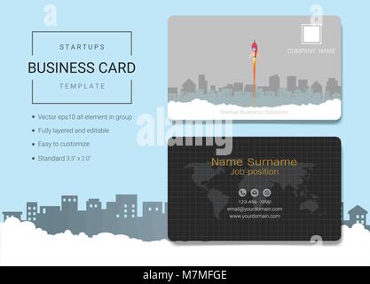 Carte de démarrage d'entreprise ou le nom de modèle de carte, le style simple et moderne et élégant avec résumé contexte de lancement de fusées. Illustration de Vecteur