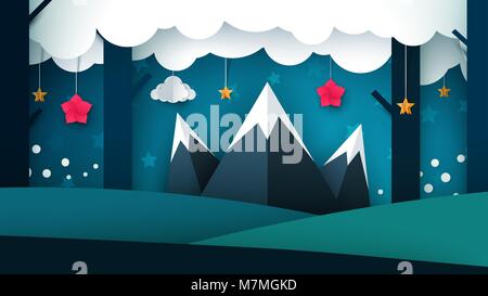 Caricature nuit paysage. Illustration de montagne. Illustration de Vecteur