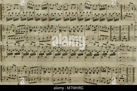 Une édition musicale de 1795 du célèbre Andante de Joseph Haydn arrangé pour harpe avec accompagnement optionnel du violon, illustrant la transcription musicale et la pratique instrumentale du XVIIIe siècle. Banque D'Images