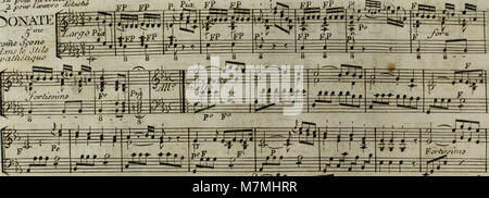 Une partition musicale de 'Andante' de Haydn, arrangée en 1795 pour harpe avec accompagnement de violon optionnel, reflétant des adaptations d'œuvres orchestrales pour des décors instrumentaux plus petits. Banque D'Images