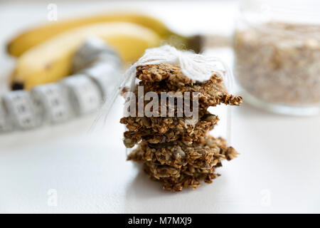 Trois biscuits ingrédients sains. Fiche, en bonne santé, sans gluten, sans sucre Banque D'Images