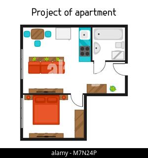 Projet d'architecture de l'appartement avec des meubles. Droit pour les bandeaux, les sites web, les dessins et modèles Illustration de Vecteur