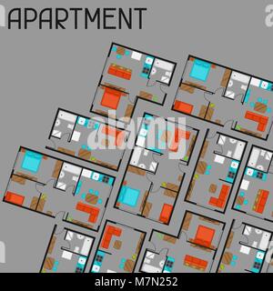 Arrière-plan avec des projets architecturaux de l'appartement et le mobilier Illustration de Vecteur